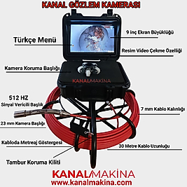 Kanal Makina Kanal Gözlem Kamerası 30 Metre Kablo Sinyal Vericili
