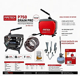 Pipetech P750 Drain Profesyonel Kanal Tıkanık Açma Makinesi Seti